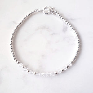 April Birthstone Clear Quartz Beaded Stacking Bracelet Silver