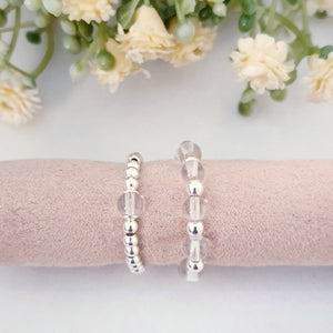 Clear Quartz April Birthstone Beaded Ring Sterling Silver - Solitaire and Serenity Collection