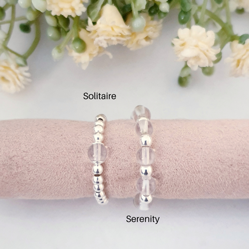 Clear Quartz April Birthstone Beaded Ring Sterling Silver - Solitaire and Serenity Collection