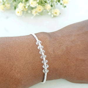 6mm x 3mm faceted crystal quartz rondelles beaded bracelet with sterling silver beads