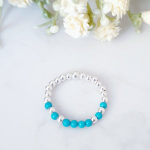 Dainty Blue Birthstone Beaded Ring Sterling Silver