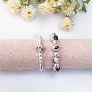 Dalmatian Jasper. cream and black stones with sterling silver beads