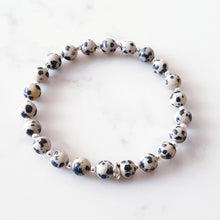 Load image into Gallery viewer, Dalmatian Jasper Crystal Bracelet Sterling Silver, Stone Beaded Bracelet
