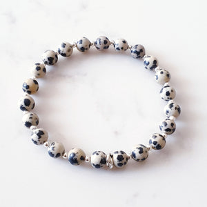 Dalmatian Jasper Crystal Bracelet Sterling Silver, Stone Beaded Bracelet