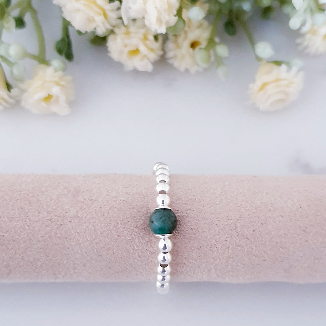 Emerald May Birthstone Beaded Ring Sterling Silver - Solitaire Collection