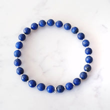 Load image into Gallery viewer, Blue Lapis Lazuli beaded bracelet with sterling silver beads inbetween

