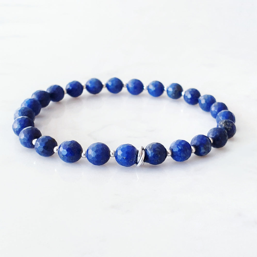 Lapis Lazuli beaded bracelet with sterling silver beads inbetween