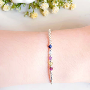 Family Birthstone Multi Gemstone Crystal Beaded Bracelet Sterling Silver