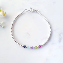 Load image into Gallery viewer, Family Birthstone Multi Gemstone Crystal Beaded Bracelet Sterling Silver
