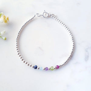 Family Birthstone Multi Gemstone Crystal Beaded Bracelet Sterling Silver