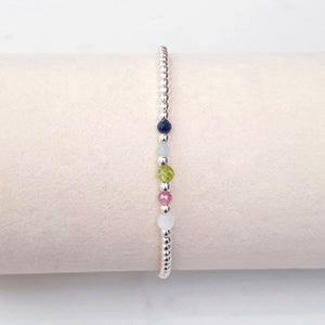 Family Birthstone Multi Gemstone Crystal Beaded Bracelet Sterling Silver