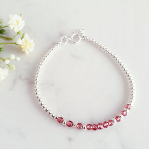 Garrnet gemstone beads in the centre of sterling silver beads