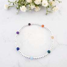 Load image into Gallery viewer, Beaded Crystal Rainbow Bracelet Sterling Silver Stretch Design
