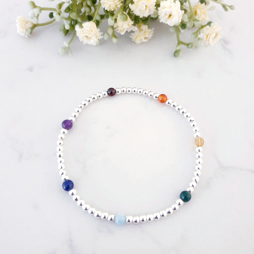 Beaded Crystal Rainbow Bracelet Sterling Silver Stretch Design