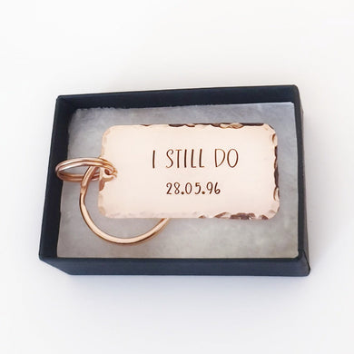 Copper anniversary keyring with personalised date