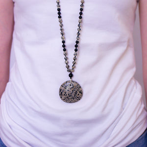 Dalmatian Jasper Necklace with Black Agate Sterling Silver