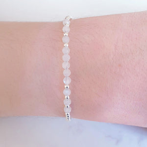 Round moonstone gemstone beads with round sterling silver beads