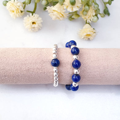 Rich navy blue gemstone crystal beads with sterling silver
