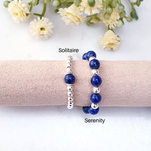 Lapis Lazuli Beaded Rings Sterling Silver - Solitaire and Serenity Collection