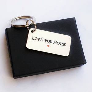 Love you more with red heart, small and large split rings, keyring aluminium