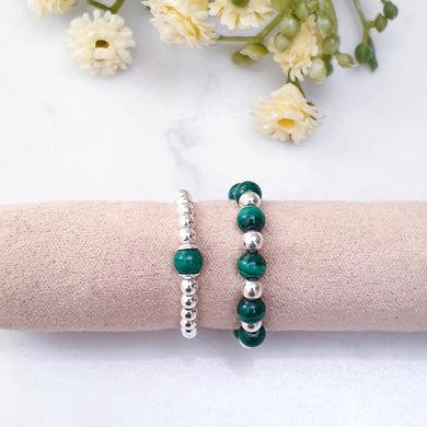 Green and black gemstone beads with sterling silver