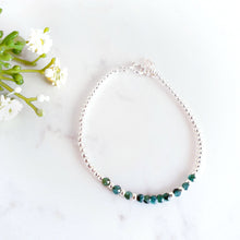 Load image into Gallery viewer, Dainty, Deep rich green emerald bead gemstones with silver beads
