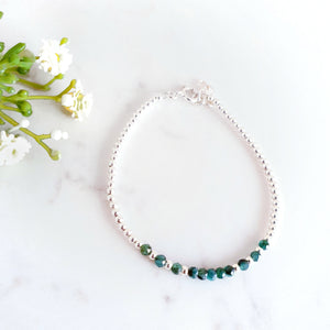 Dainty, Deep rich green emerald bead gemstones with silver beads
