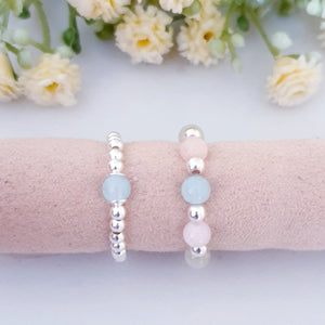 Beaded stretch rings in pastel colours and sterling silver