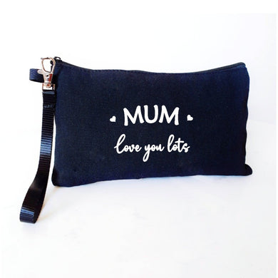 Black wristlet  bag with Mum, love you lots wording