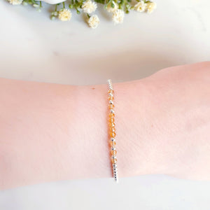 November Birthstone Bracelet, Citrine Beaded Gemstone Bracelet Silver