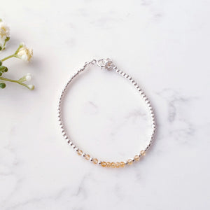 November Birthstone Bracelet, Citrine Beaded Gemstone Bracelet Silver
