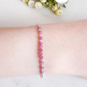 3mm pink tourmaline gemstone beads with round silver beads