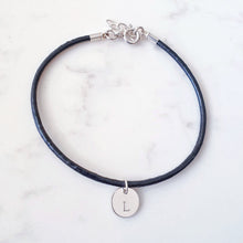 Load image into Gallery viewer, Black Leather Personalised Charm Bracelet Sterling Silver
