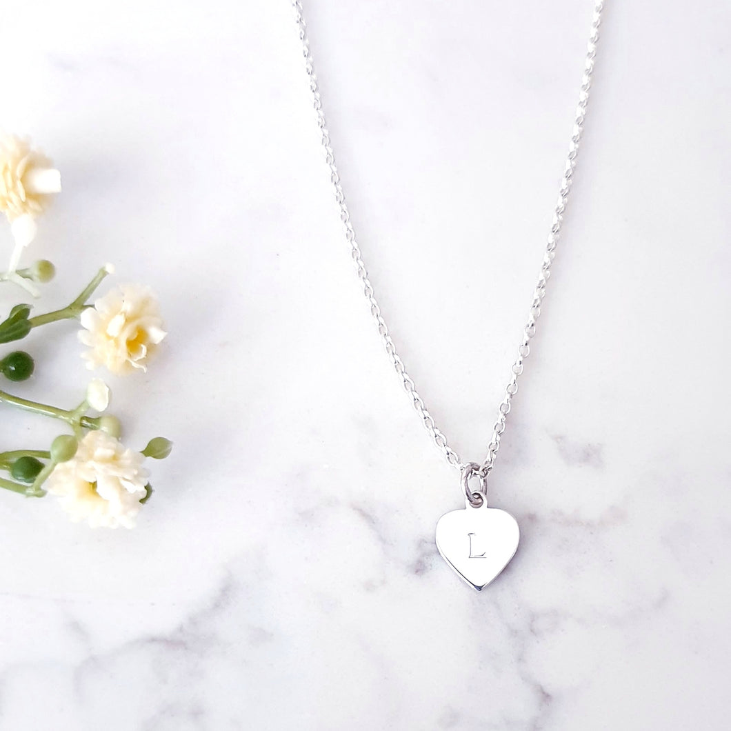 Monogram heart pendant with chain, sterling silver