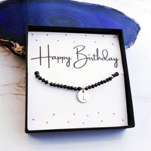 Load image into Gallery viewer, Black spinel bracelet with circle initial personalised
