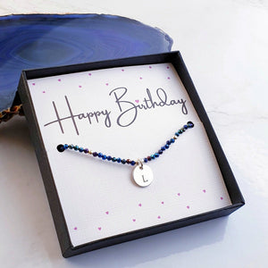 blue bracelet with initial charm sterling silver