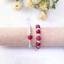 Load image into Gallery viewer, Fuschia pink beads with sterling silver beads, stretch ring
