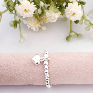 Dainty Puffed Heart Beaded Ring Sterling Silver