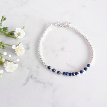 Load image into Gallery viewer, Rich blue sapphire gemstone beads with round sterling silver beads
