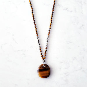 Tigers Eye Necklace with Dalmatian Jasper Sterling Silver