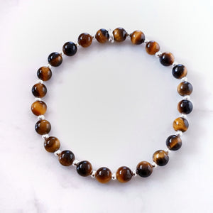 Tigers Eye Crystal Bracelet Sterling Silver, Stone Beaded Bracelet