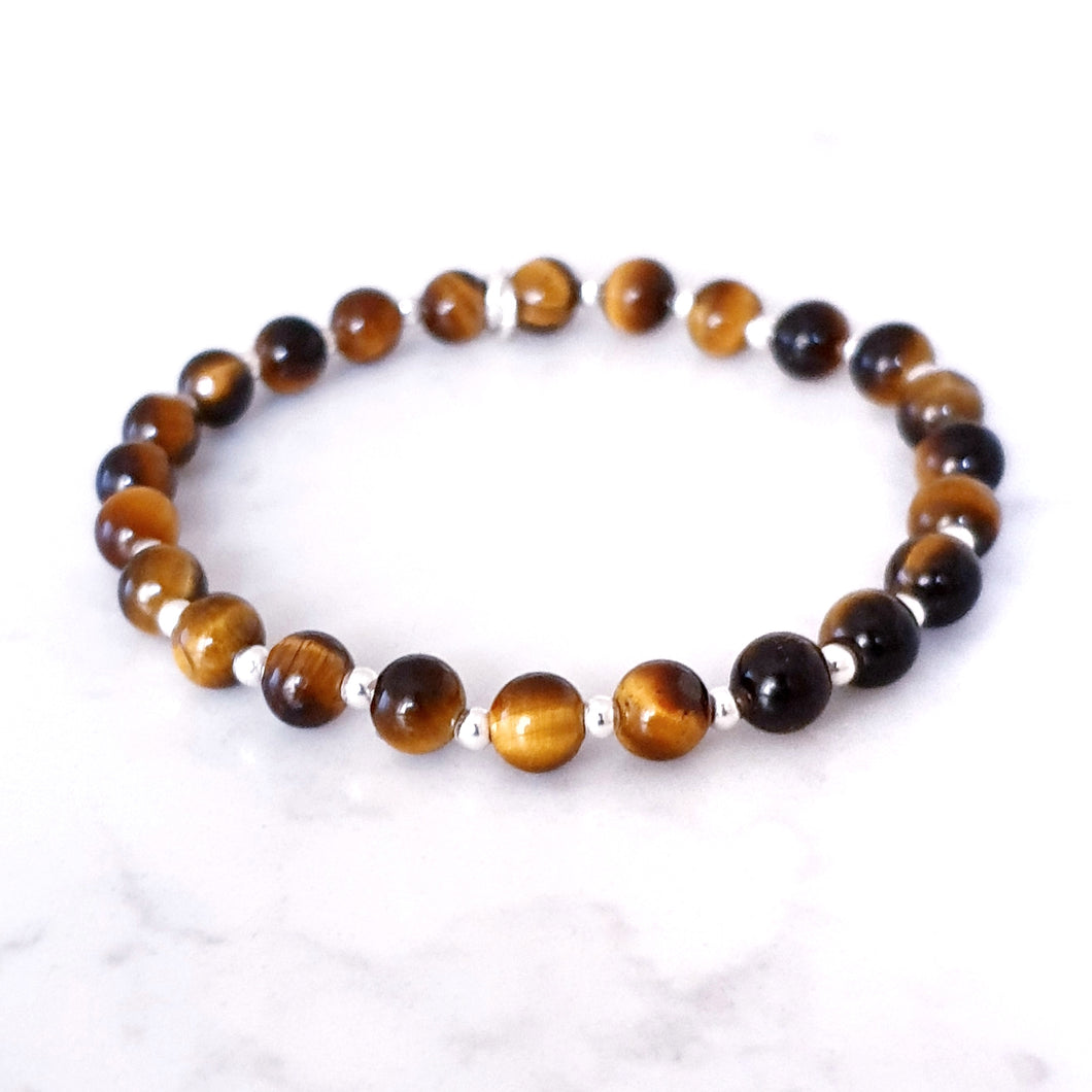 Tigers Eye Crystal Bracelet Sterling Silver, Stone Beaded Bracelet