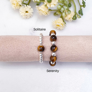 Tigers Eye Beaded Rings Sterling Silver - Solitaire and Serenity Collection