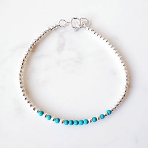 December Birthstone Bracelet, Dainty Beaded Bracelet Silver