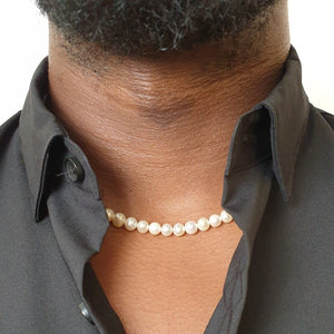 Pearl Necklace Men, White Freshwater Pearl Necklace Boyfriend Son Brother, Beaded Necklace Men and Women, Pearl Choker Style Necklace Unisex