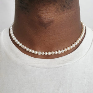 Pearl Necklace Men, White Freshwater Pearl Necklace Boyfriend Son Brother, Beaded Necklace Men and Women, Pearl Choker Style Necklace Unisex