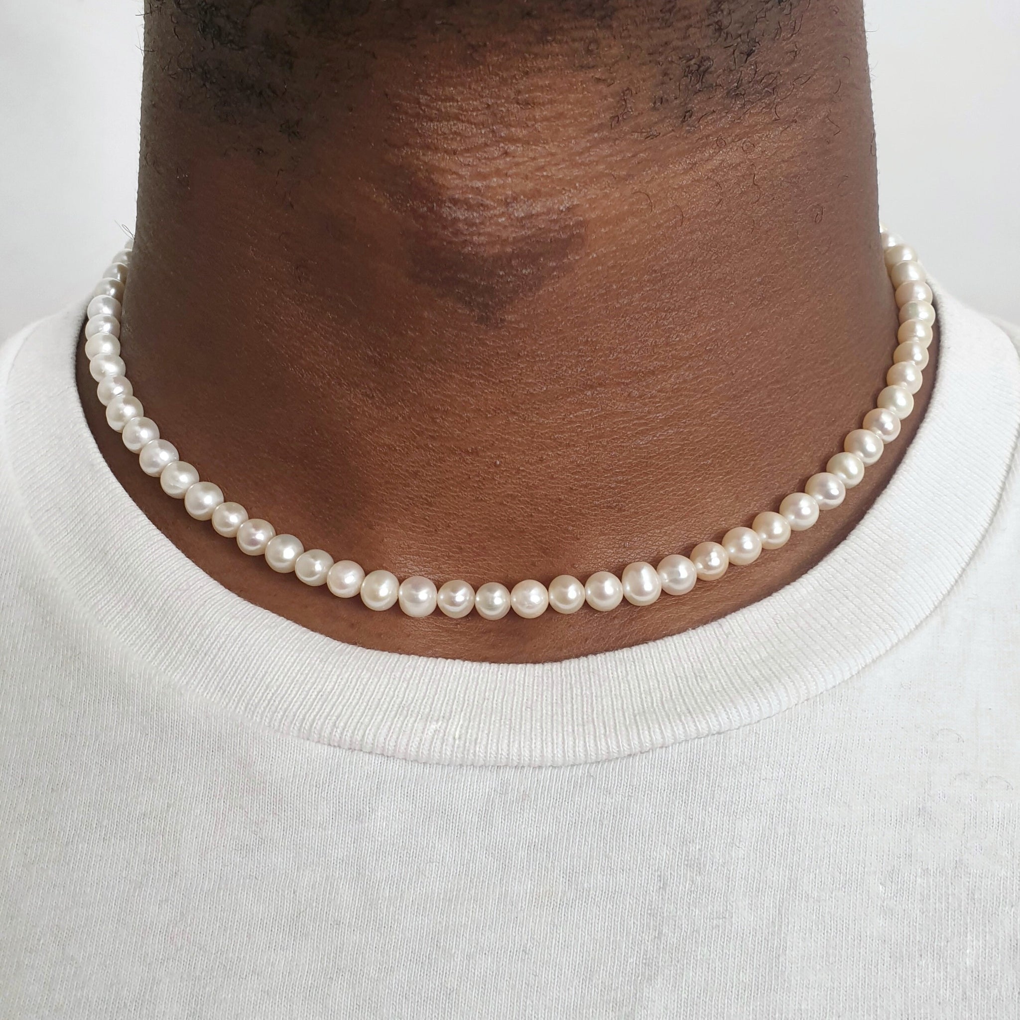 Gold Chain 14K White Necklace Mens White Pearl Necklace Men