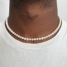 Load image into Gallery viewer, Pearl Necklace Men, White Freshwater Pearl Necklace Boyfriend Son Brother, Beaded Necklace Men and Women, Pearl Choker Style Necklace Unisex
