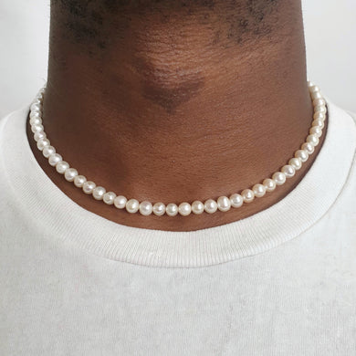 Pearl Necklace Men, White Freshwater Pearl Necklace Boyfriend Son Brother, Beaded Necklace Men and Women, Pearl Choker Style Necklace Unisex
