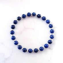 Load image into Gallery viewer, Lapis Lazuli Bracelet Sterling Silver, Birthday Gift Daughter Sister Mum, Crystal Stone Beaded Bracelet, Blue Unisex Stretch Bracelet
